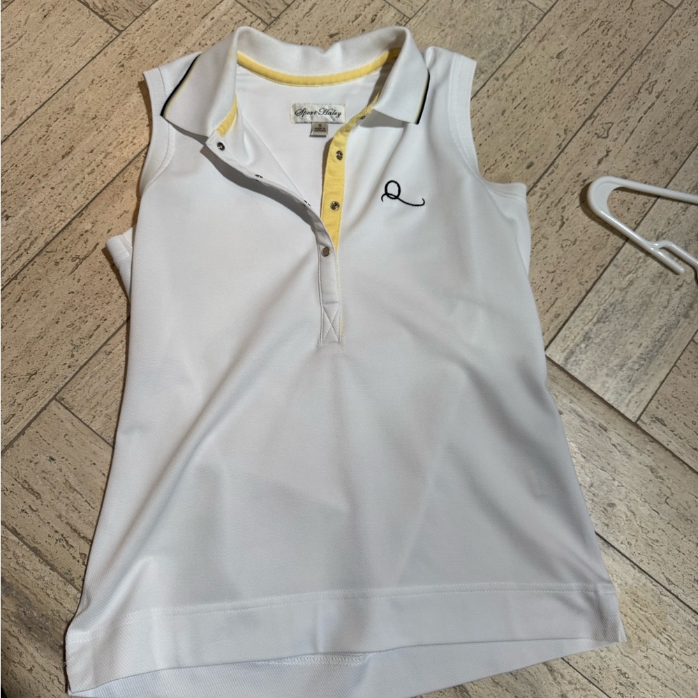 women Sleeveless Polo - White with Yellow Accents